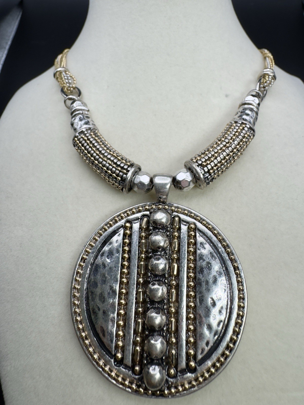 Ruby Rd Two Tone Multi Strand Reactive Pendant Necklace 24” Metal Glass