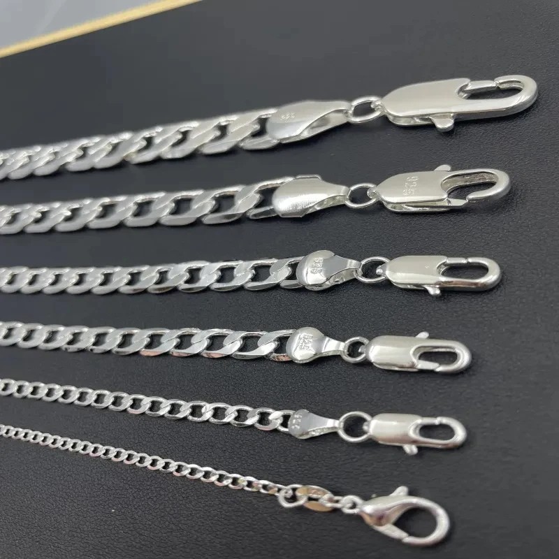 Solid 925 Sterling Silver Curb Chain Necklace Men Women Wedding Engagement Gift