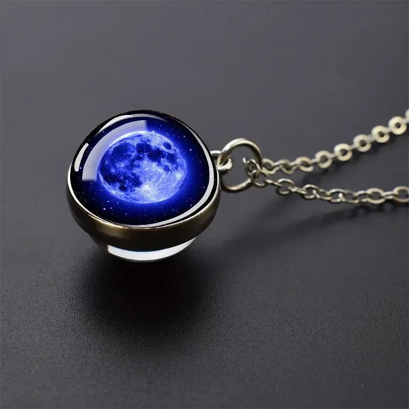 Double Sided Galaxy Planet Glass Ball Pendant Necklace Sun Earth Moon Mars