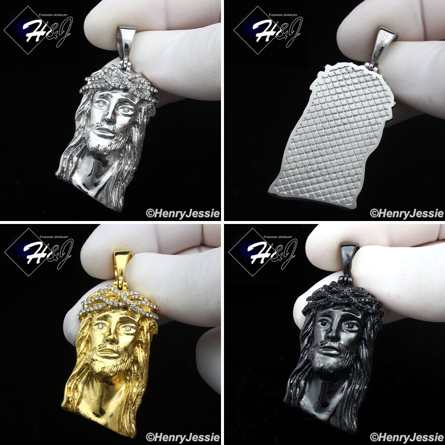 MEN’s Stainless Steel ICY Bling CZ 3D Gold/Black Plated JESUS Face Pendant*P133