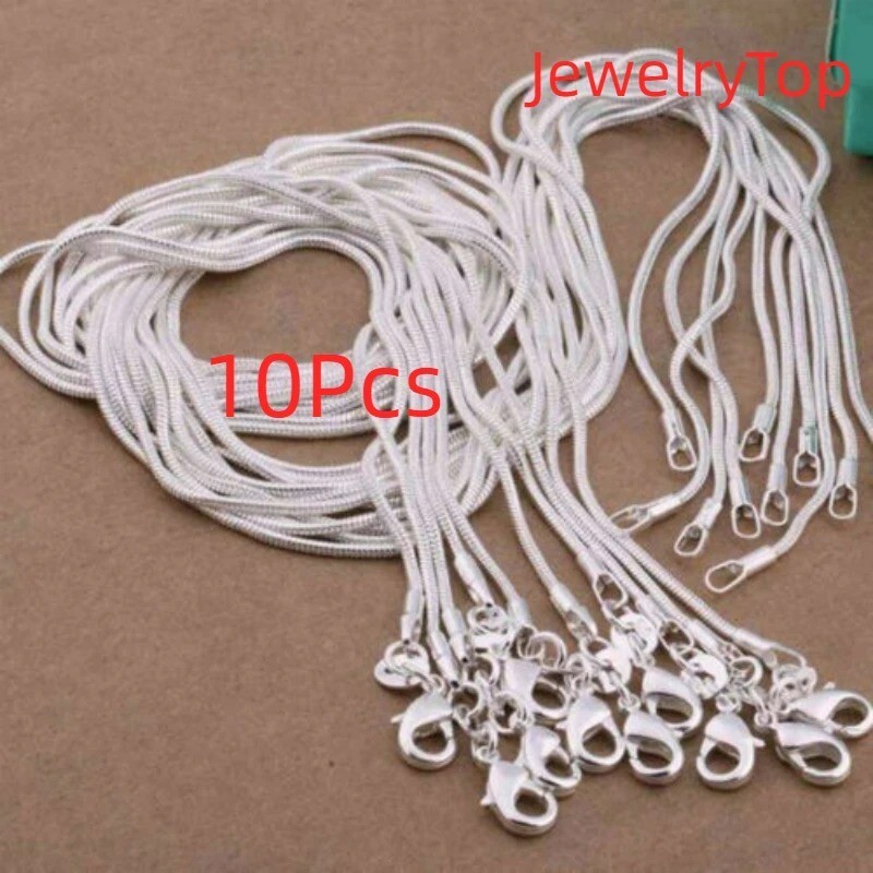 10pcs Lot 40-75cm 925 Sterling Silver 1MM Snake Chain Necklace Women Men Jewelry