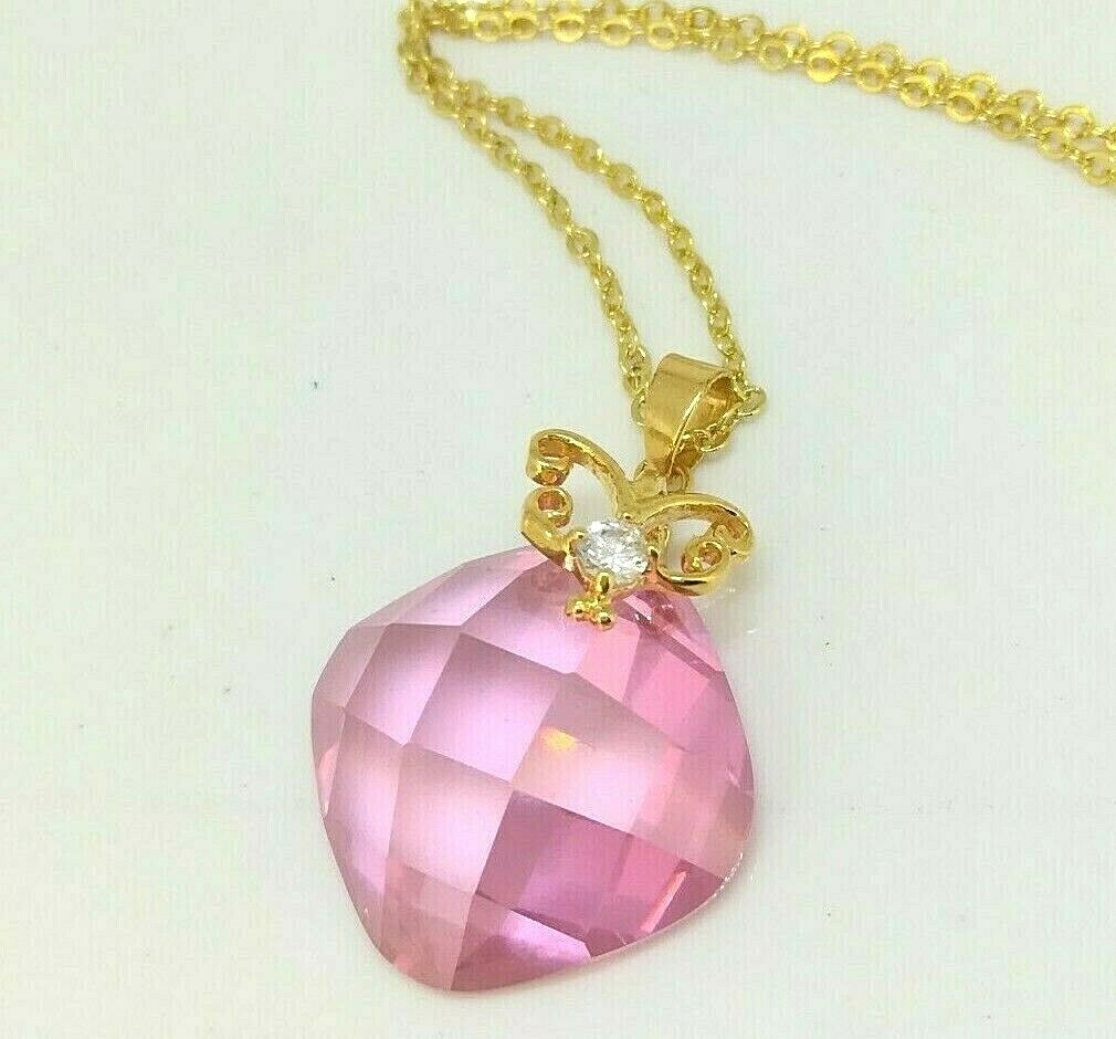 Elegant 18k 18CT Yellow Gold Filled GF Pnk CZ Pendant Necklace N-A849 Woman