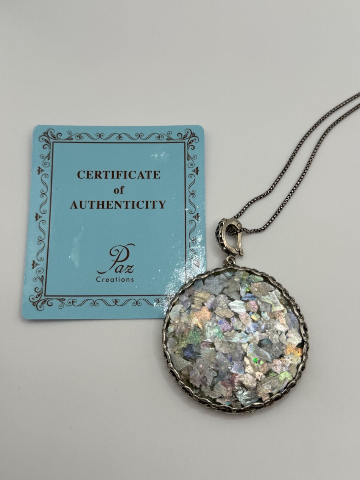 Or Paz Israel Roman Glass Sterling Silver Enhancer Pendant Necklace