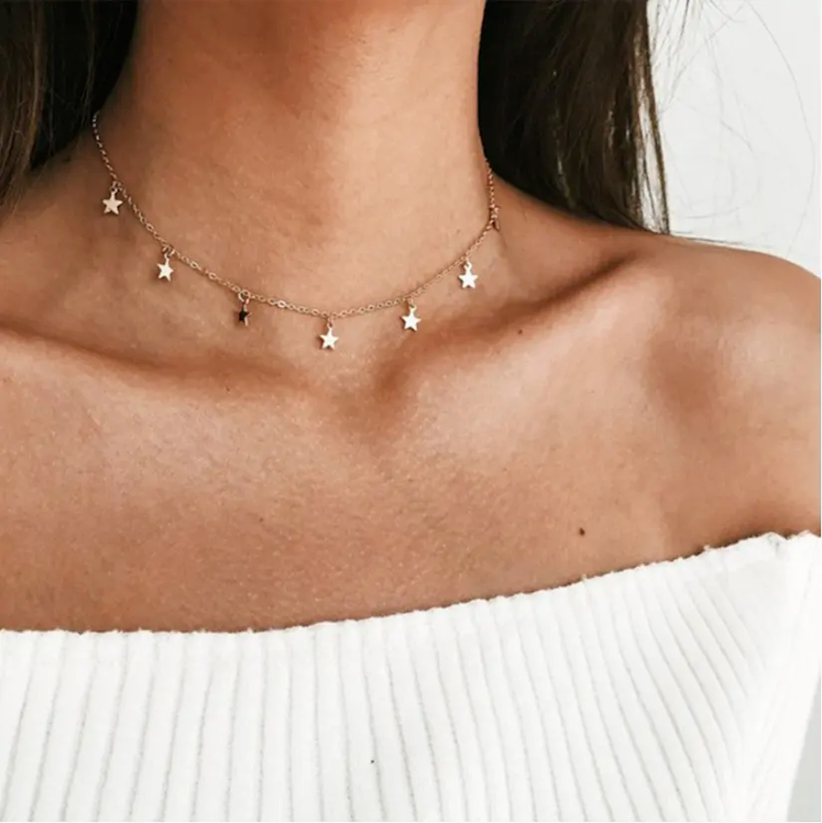Women’s Chocker Necklace 18k Gold Filled Stainless Steel Star Chocker #4