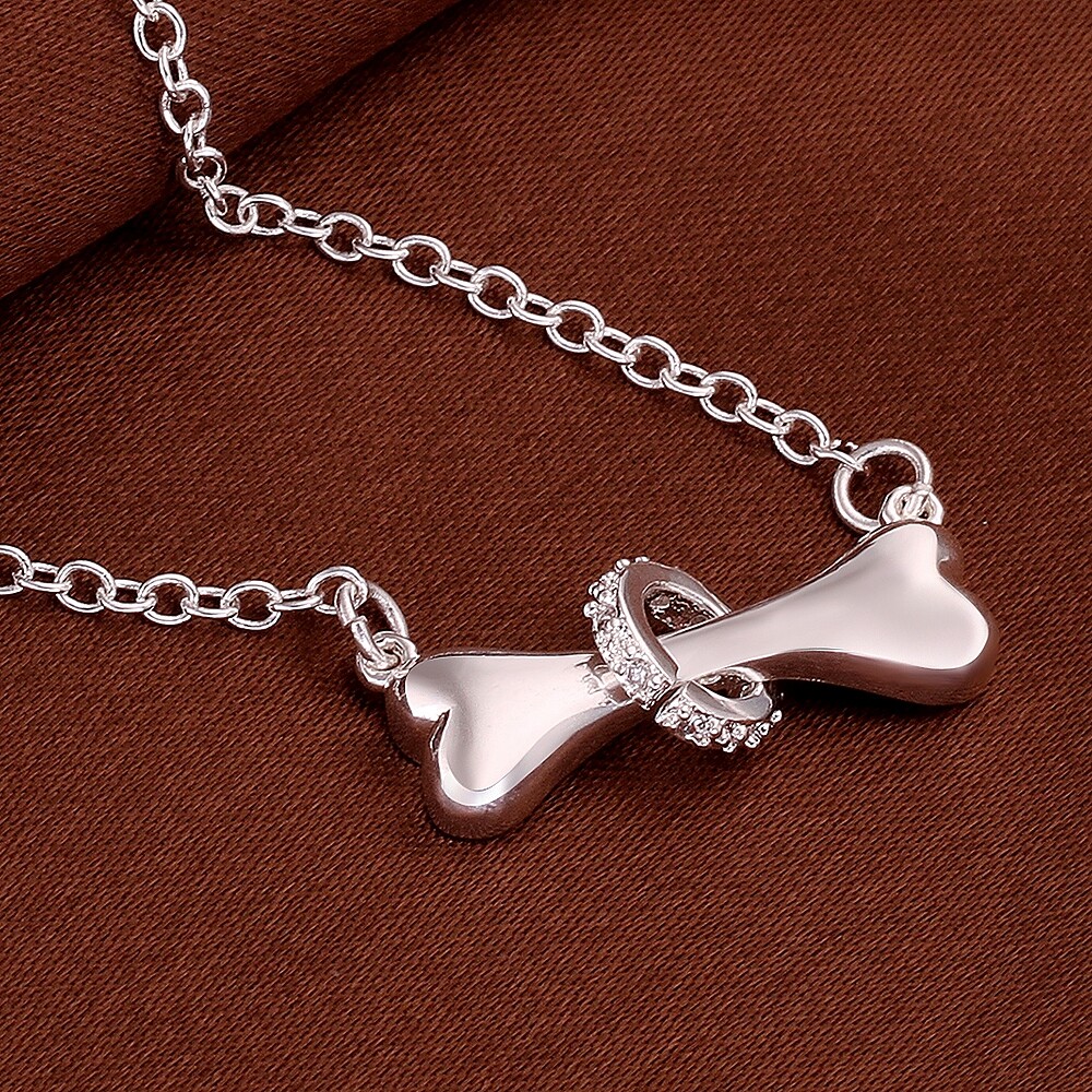 Elegant 925 Sterling Silver Filled SF Bone CZ Pendant Necklace N-A748