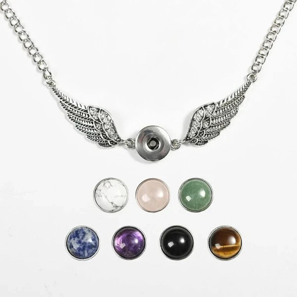 Snap Jewelry Necklace Angel Wing Rhinestone fits 18-20mm Ginger Style Charm 24″