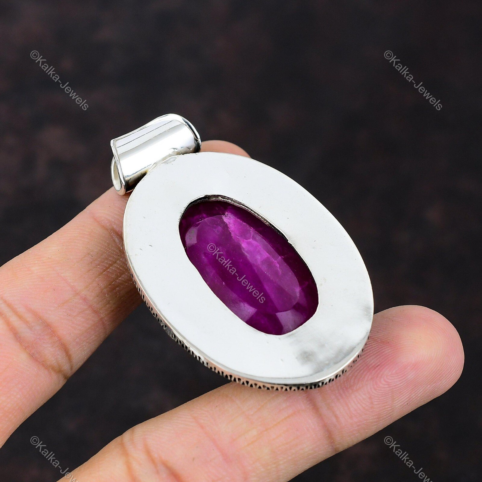 Natural Kashmir Rubi Gemstone Pendant Vintage 925 Sterling Silver Indian Jewelry