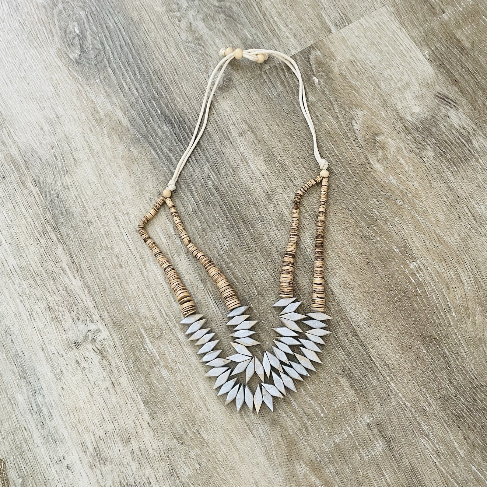 Adjustable Cream and Natural Beaded Statement Necklace