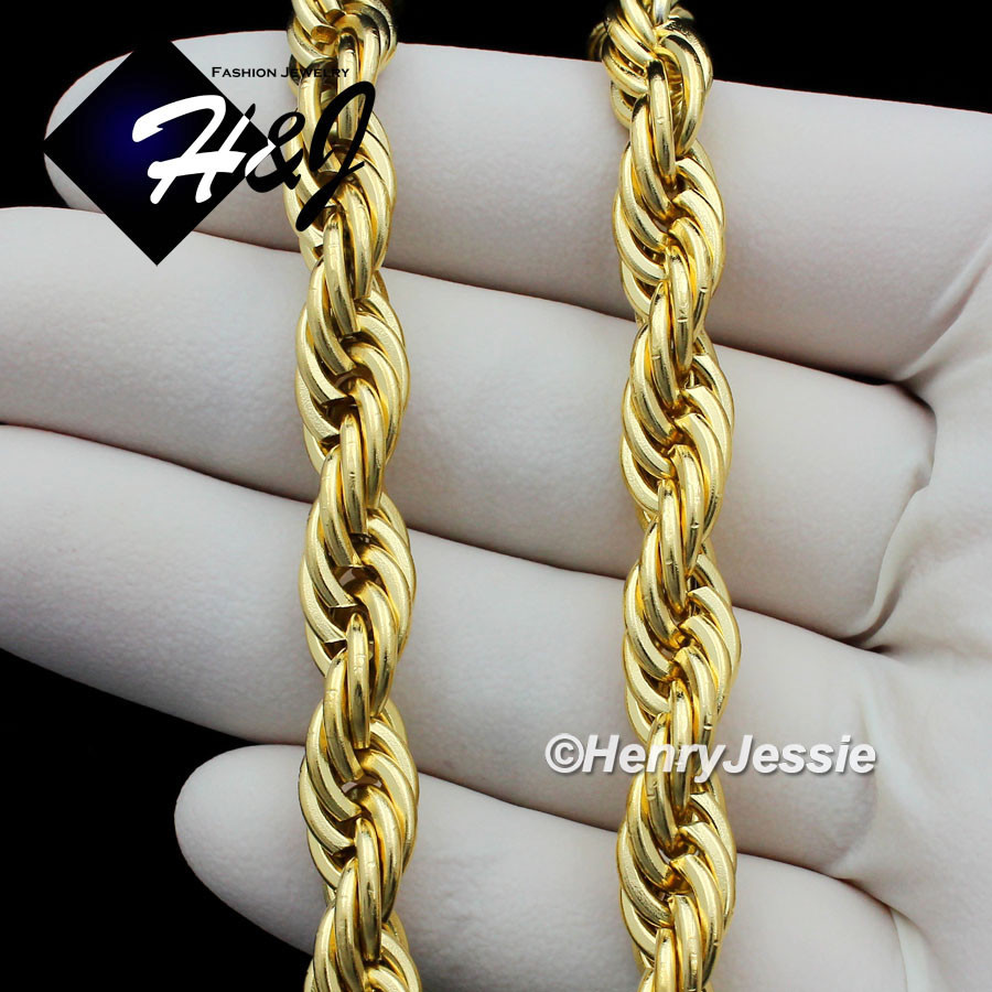 17″20″24″30″MEN’s Stainless Steel 8mm Gold Plated Smooth Rope Chain Necklace*149