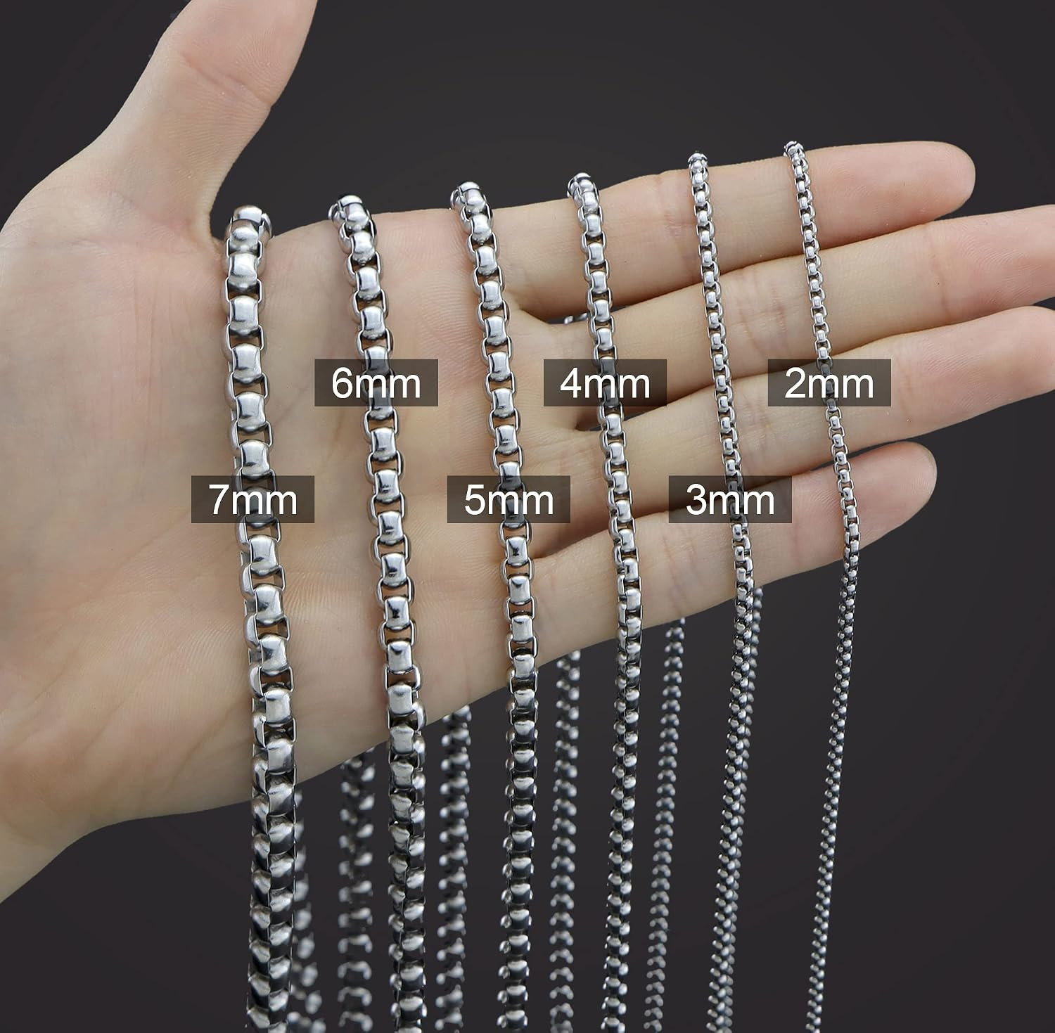 Square Rolo Chain Necklace Stainless Steel Round Box Necklace for Men Women/2mm-
