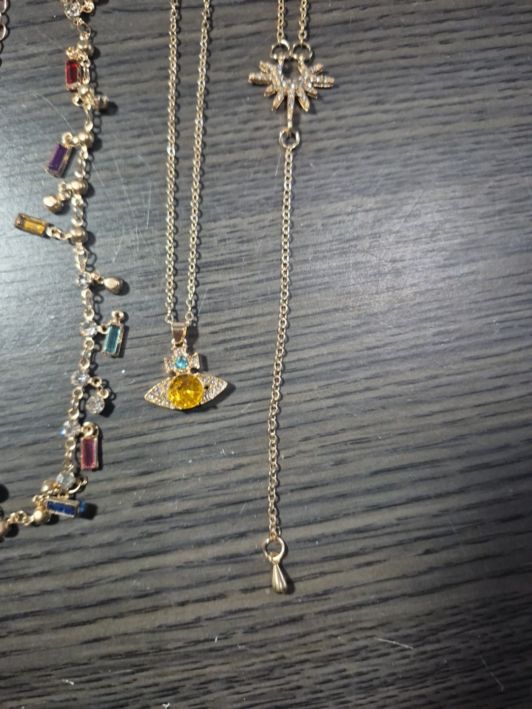 5 Piece Lot Colored & Clear Gold Tone Fashion Necklaces And Bracelet