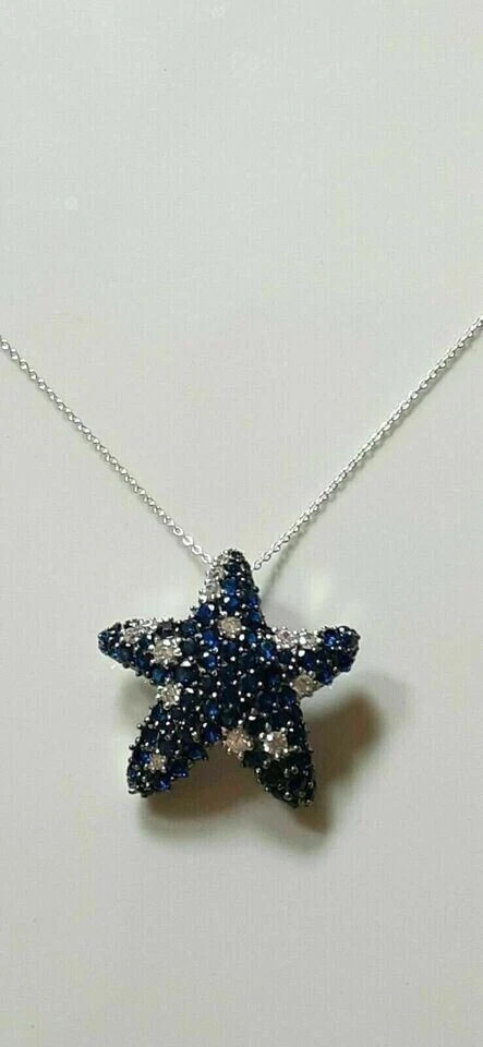 2.00Ct Round Cut Simulated Blue Sapphire Starfish Pendant 14K White Gold Plated