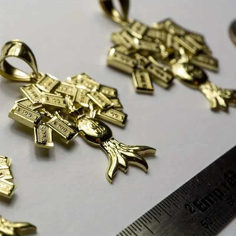 Brass Gold Plated $100 Money Tree Pendant & 3mm 24″ Rope Chain Hip Hop Necklace
