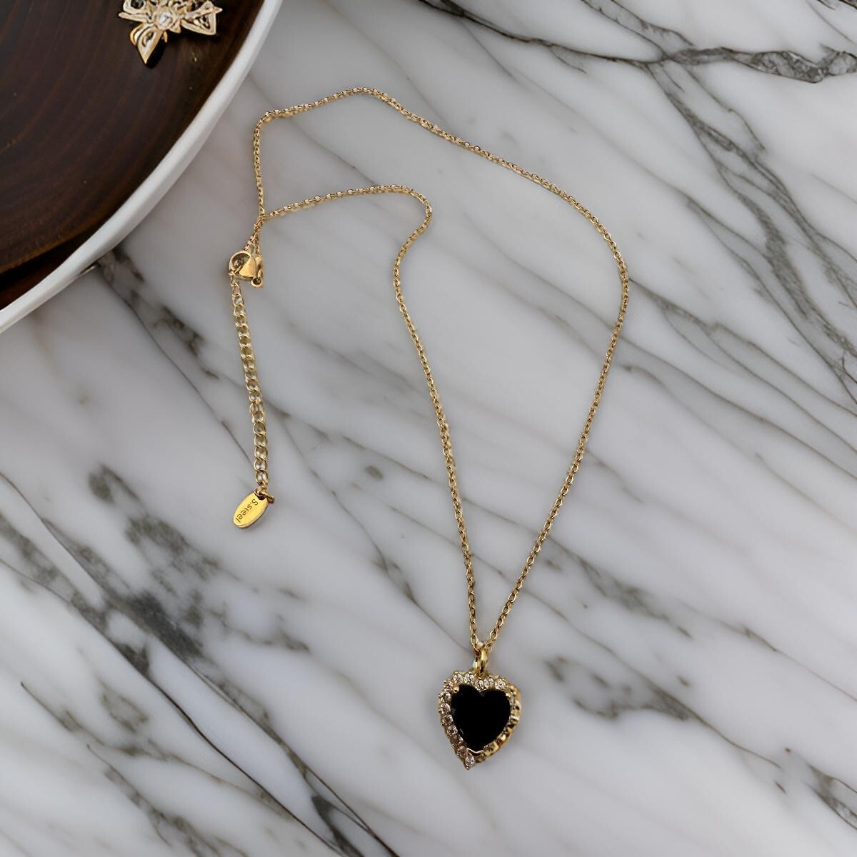18K Gold Plated Stainless Steel waterproof Zircon Heart pendant necklace Women
