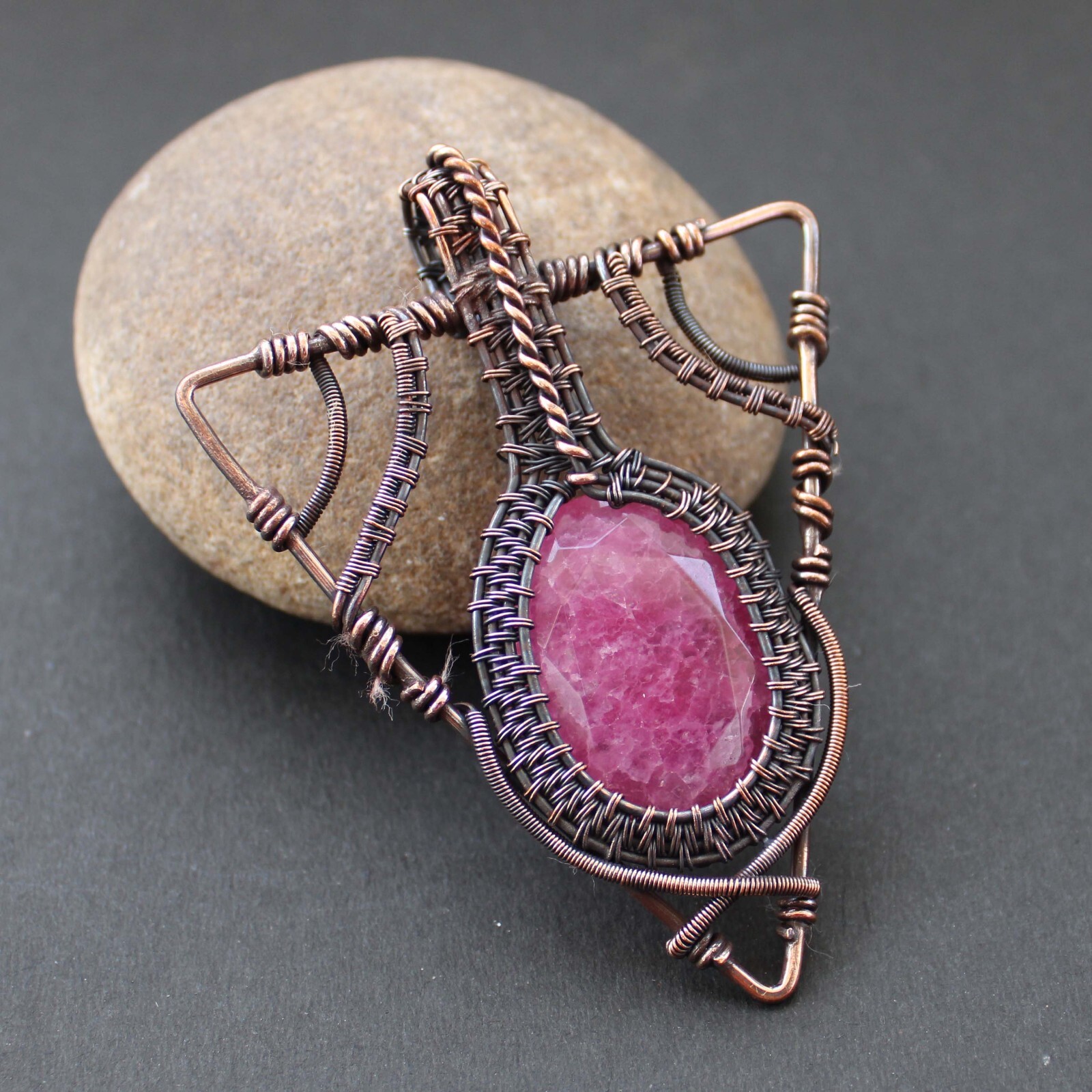 Kashmiri Ruby Handmade Pendant Copper Wire Wrapped Pendant Wire Wrap Jewelry