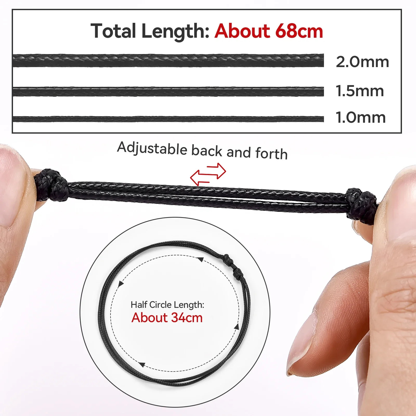 1/10/50Pcs 1/1.5/2Mm Adjustable Choker Necklace Genuine Black Wax Leather Knot S