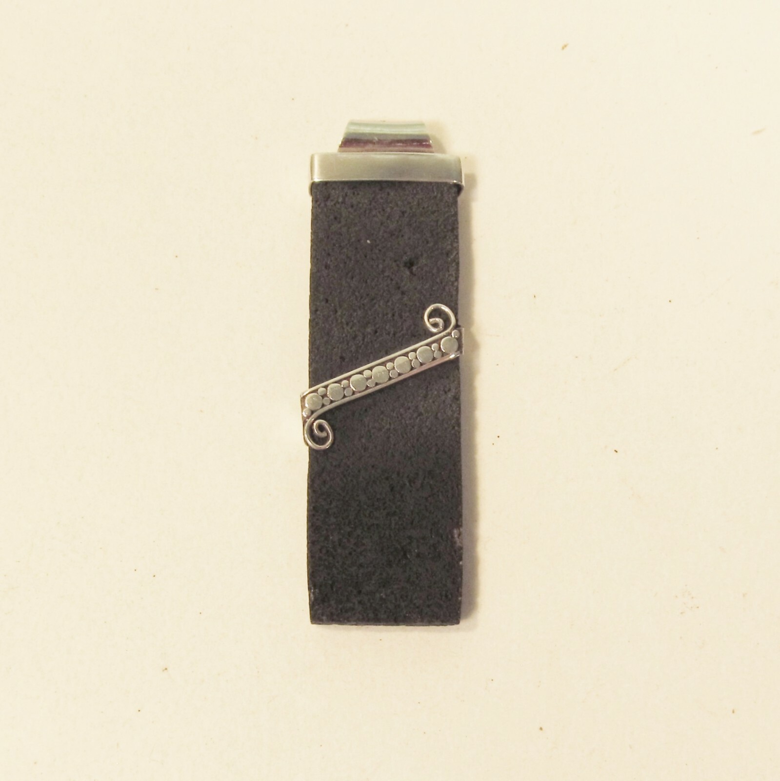 2″ Rectangle Lava Rock Stone 925 Sterling Silver Handmade Pendant