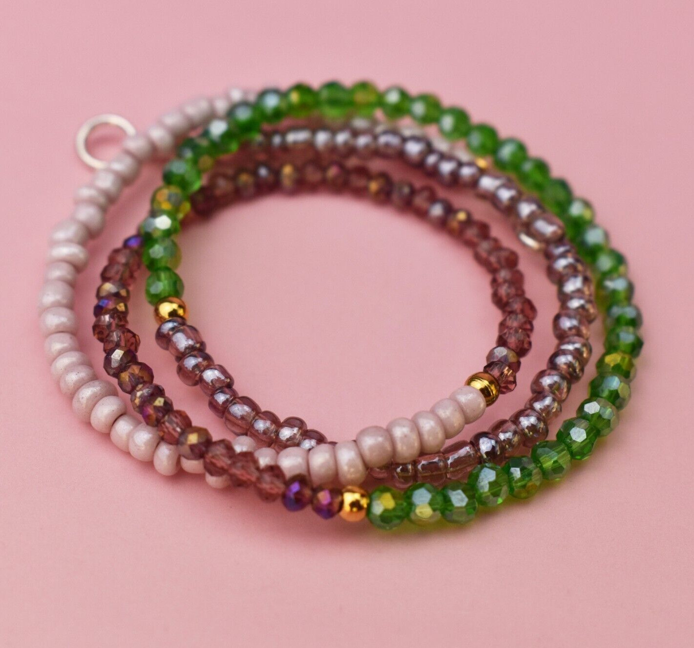 Multi bead necklace handmade, multicolor seed bead choker