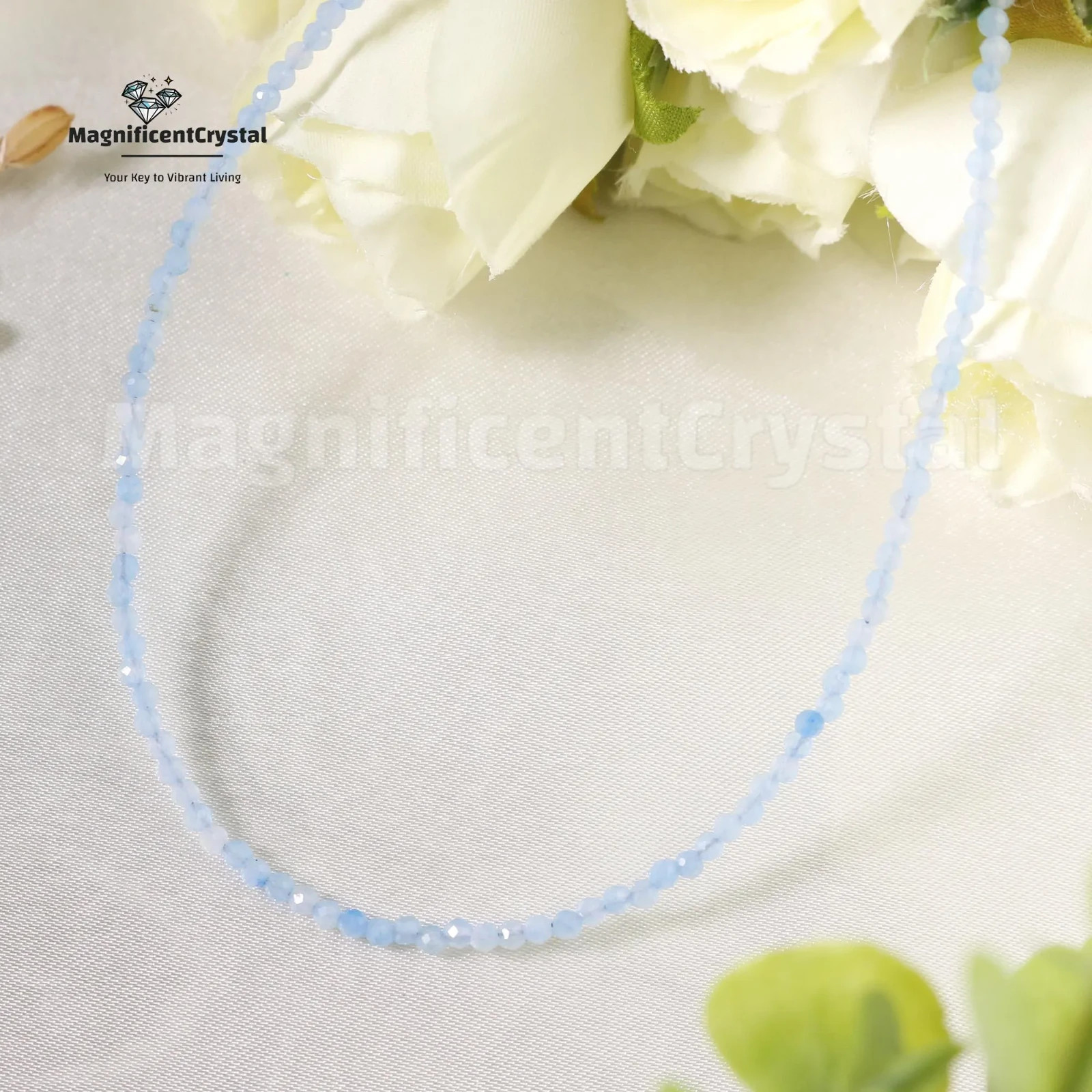 Genuine Aquamarine Choker 2MM Dainty Beads Healing Crystal Jewelry Necklace