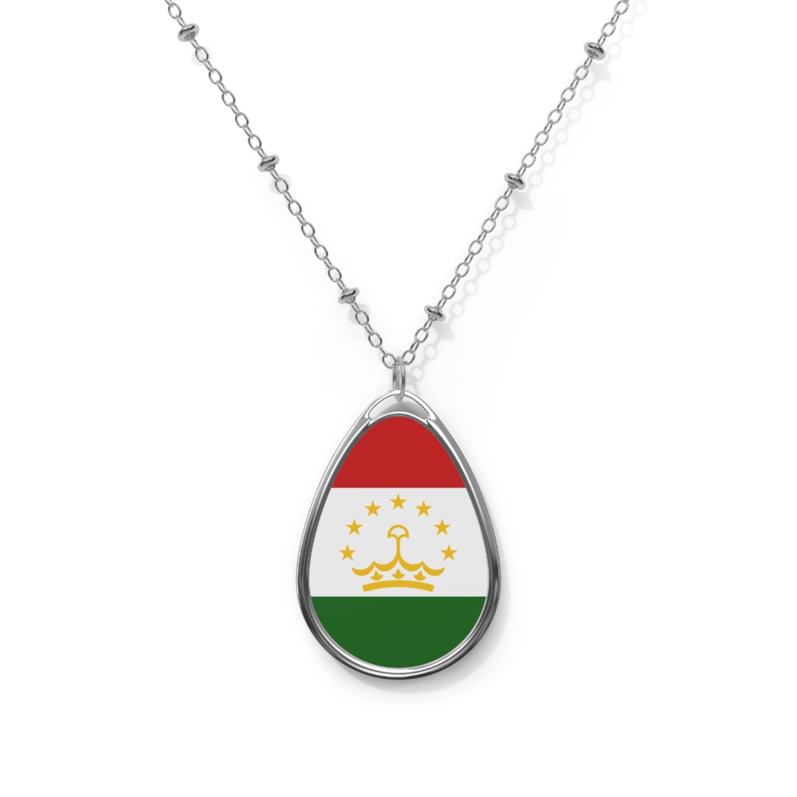 Tajikistan Flag Oval Necklace – Durable Zinc Alloy Pendant – One Size /