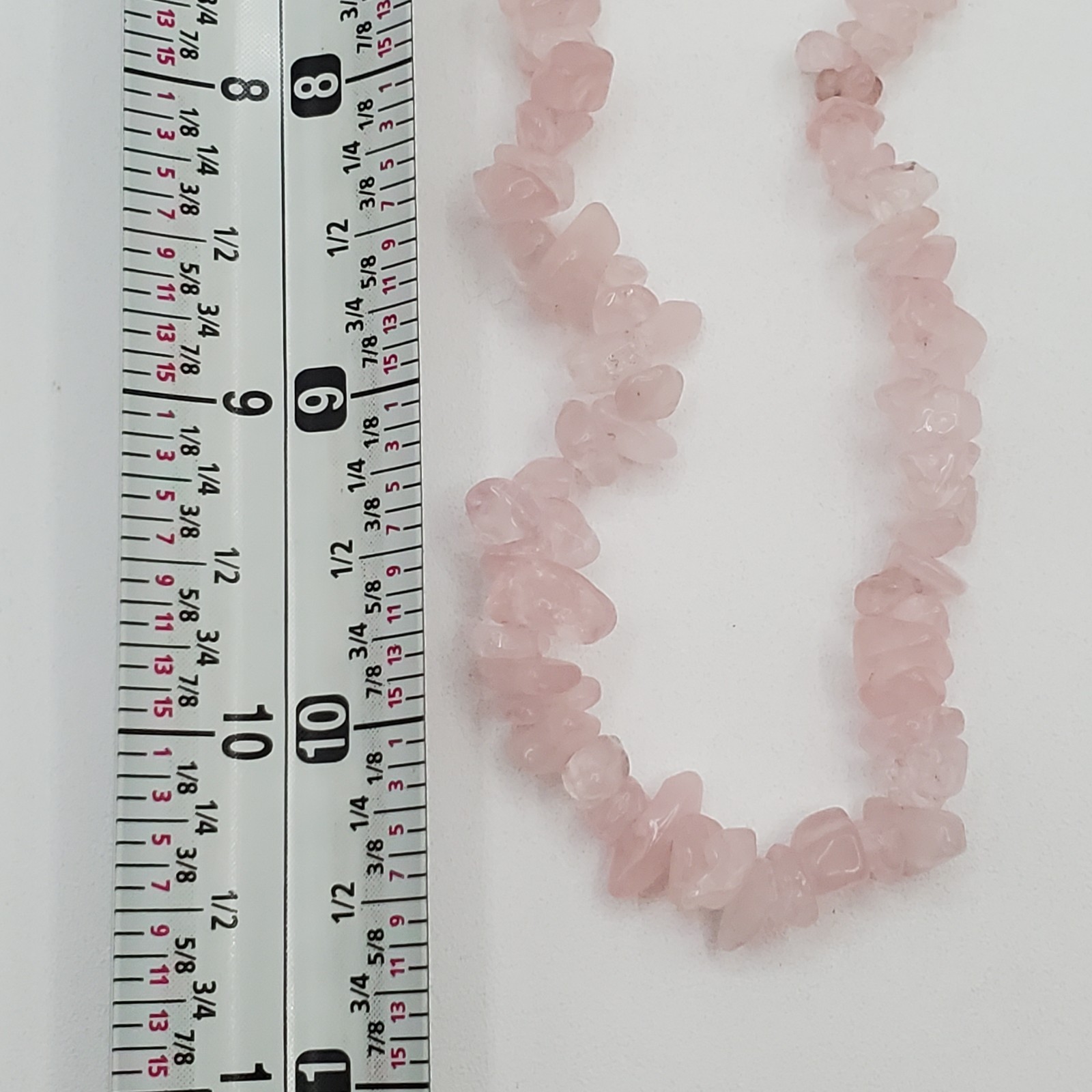 Rose Quartz Gemstone Chip Bead Necklace 23in Pale Pink Stones Magnetic Clasp VTG