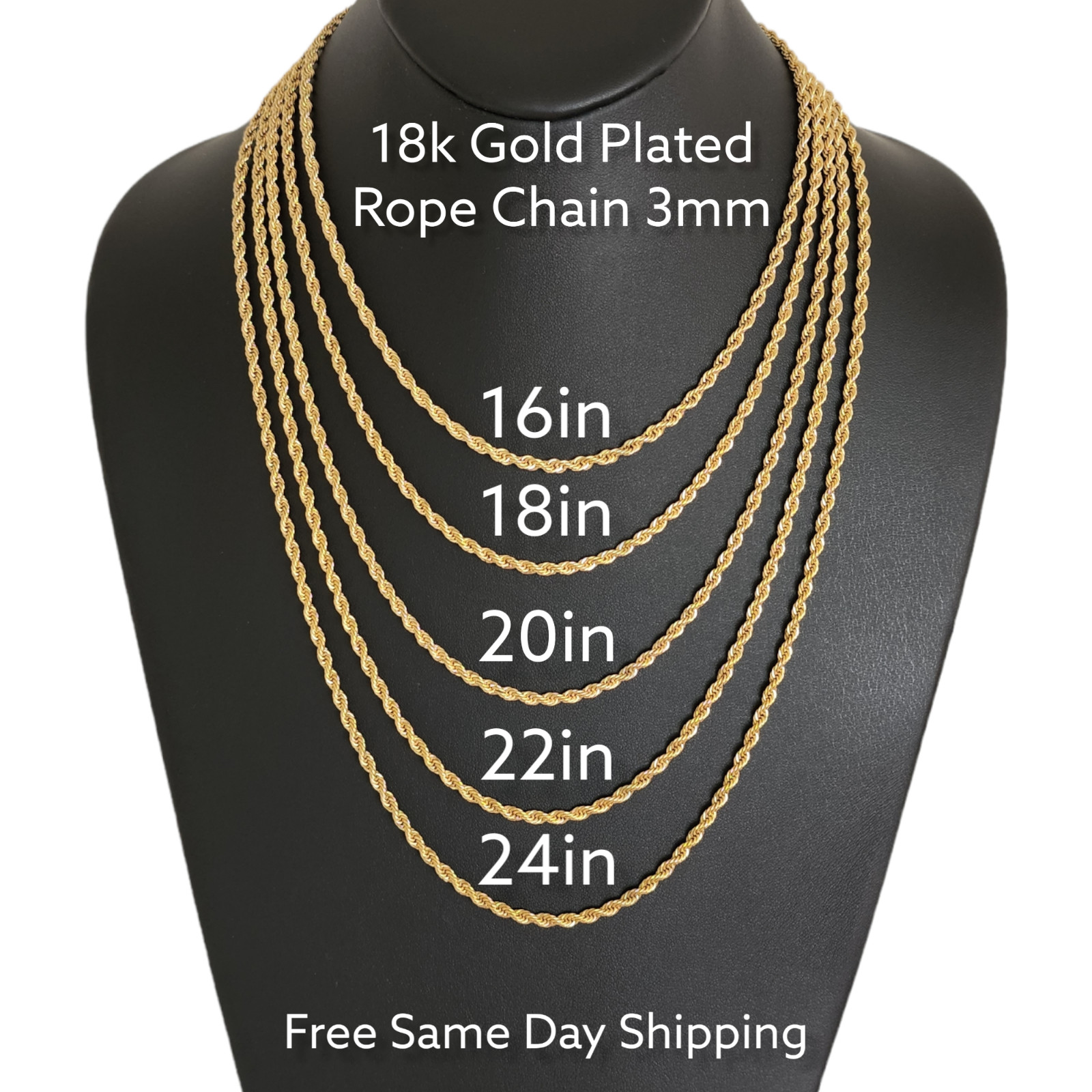 Stainless Steel Gold Plated Rope Chain 3mm Hip Hop Jewelry Unisex Men Women