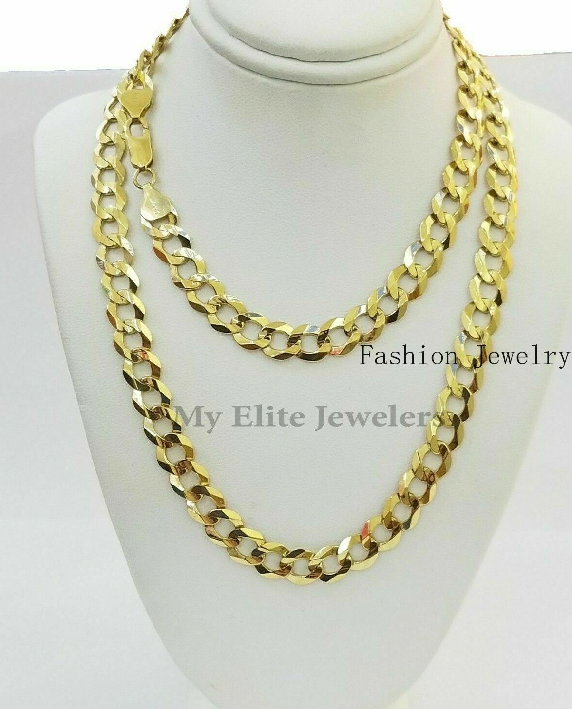 14K Yellow Gold Solid 3mm-10mm Curb Cuban Chain Link Necklace Bracelet 7″- 30″