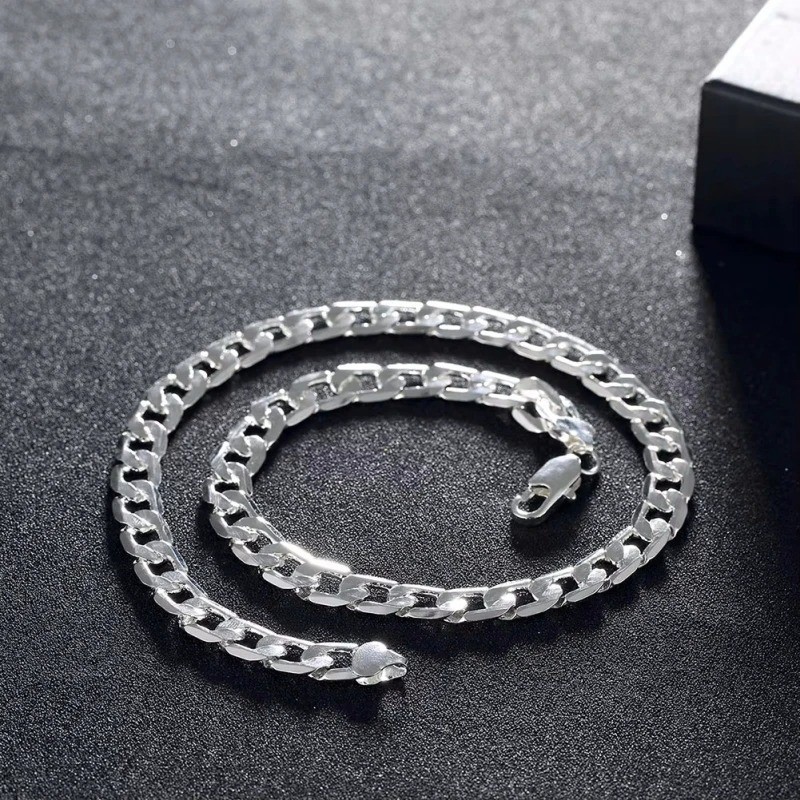 925 Sterling Silver 8MM Men’s Sideways Chain Necklace Fashion Jewelry 20/24 Inch