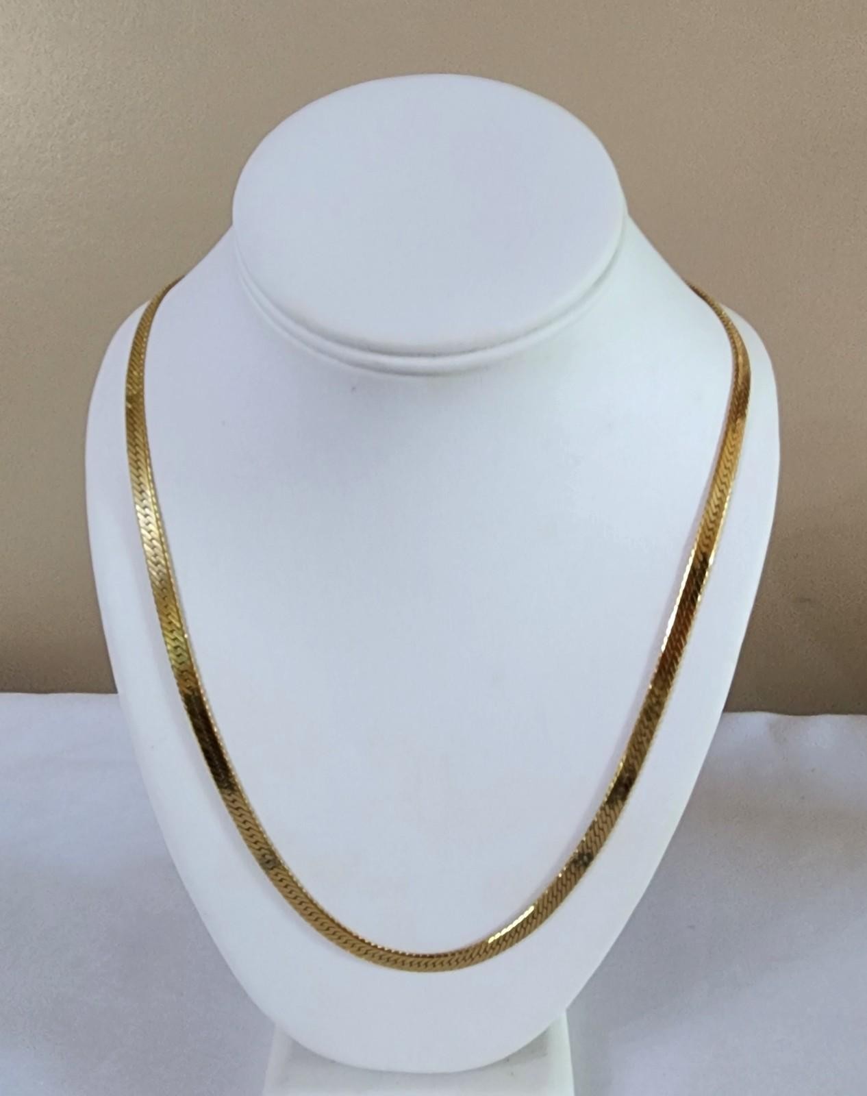 Gold Tone Herringbone Chain Necklace Box Clasp 24″ Marked DM Vintage