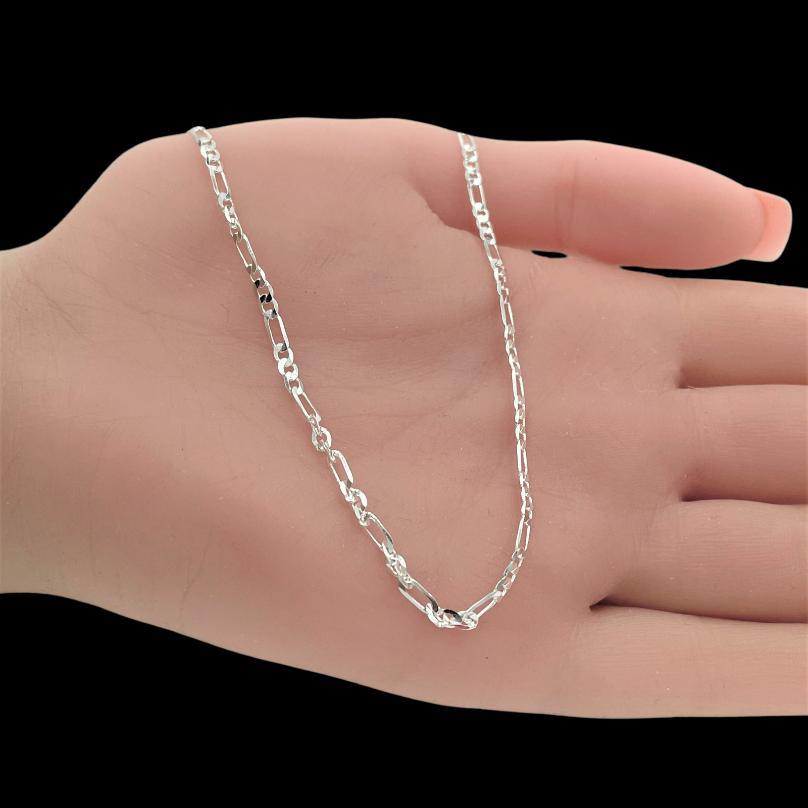 LOT OF TEN (10) Italian 2mm Figaro 20 Inch Flat Chain Necklaces Sterling Silver
