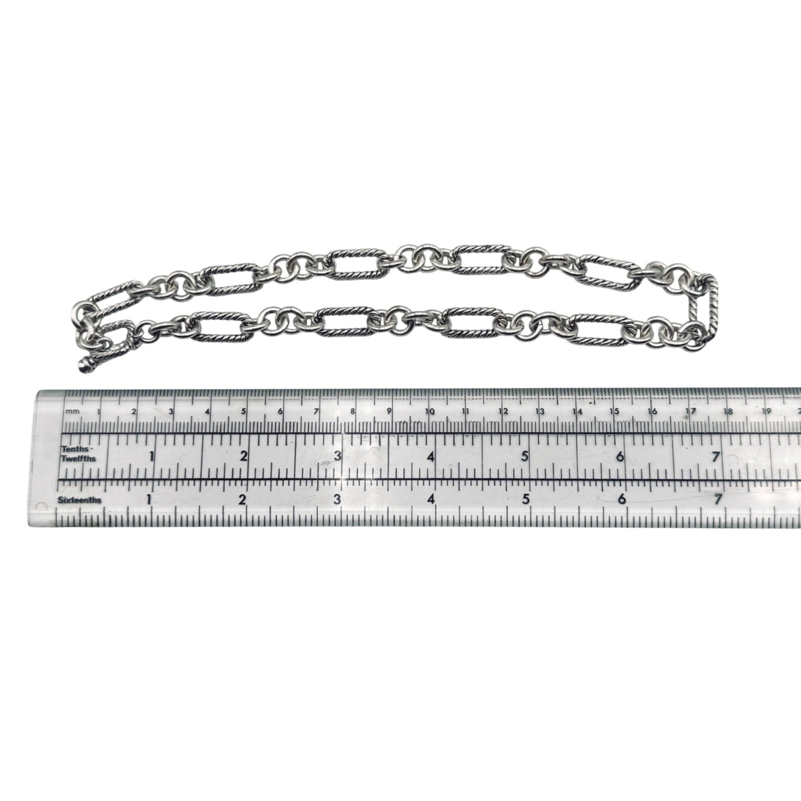 Cable Chain Choker Necklace Silver Tone Links Toggle Clasp 14″