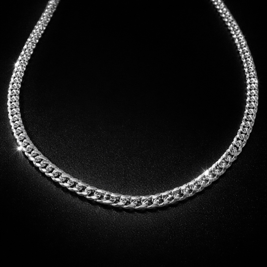 Silver Tone Curb Chain Necklace Polished Flat Link Unisex Jewelry 18″ Comfort