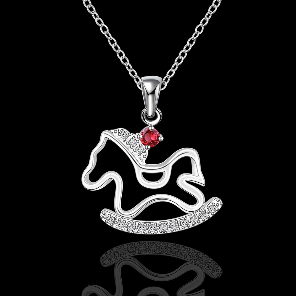 Elegant 925 Sterling Silver Filled SF Unicorn CZ Pendant Necklace N-A747