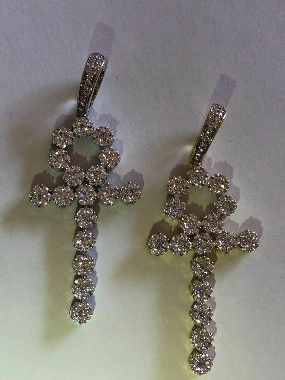 Simulated Diamonds Ankh Cross Tennis Pendant Real Solid 925 Sterling Silver Iced