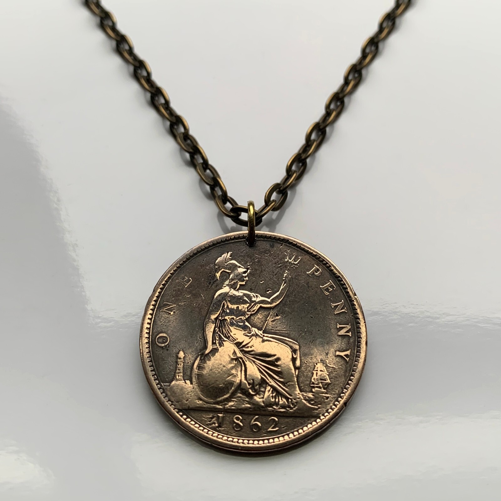1862 United Kingdom Great Britain Penny coin pendant Queen Victoria York n003245