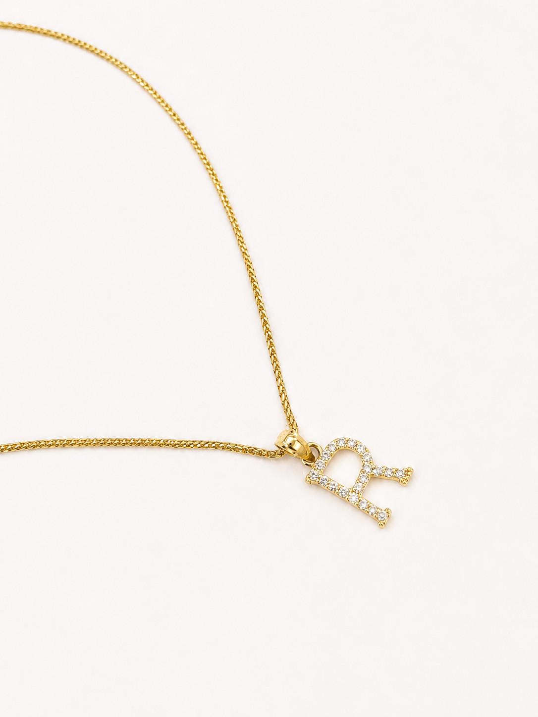 10K Gold Solid Franco Chain R Initial CZ Stone Pendant Set 1mm 16 18 20 22 Women