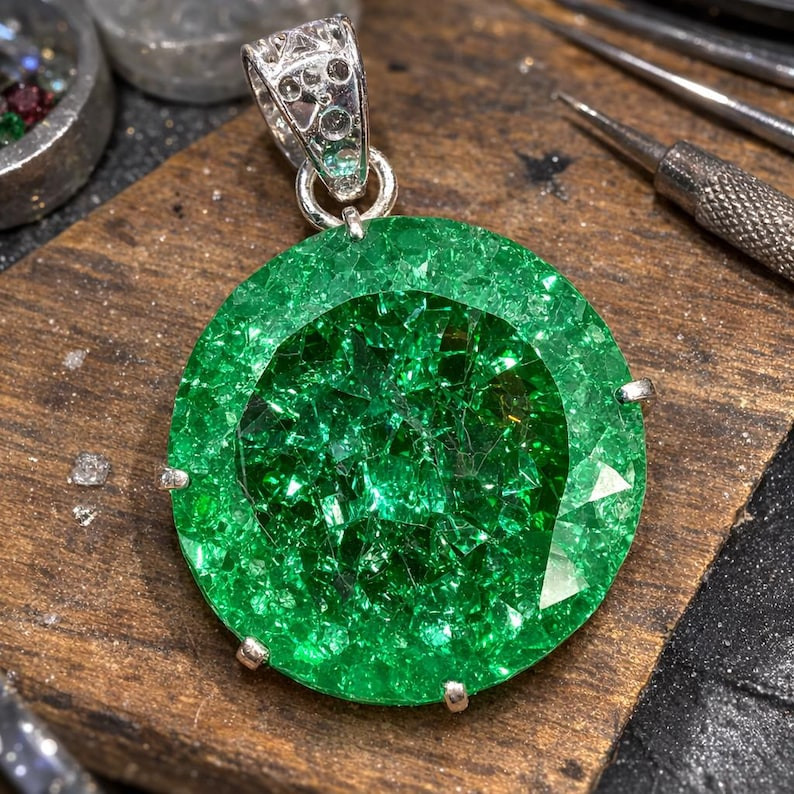 A+ Natural Certified 36 Ct Green Emerald 925 Solid Silver Pendant Loose Gemstone