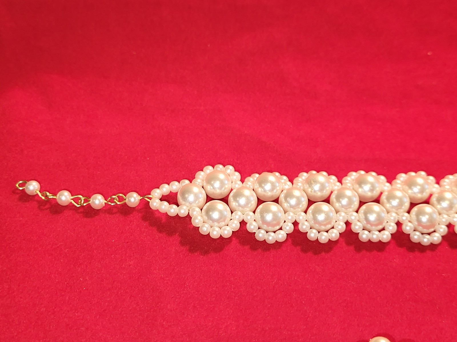 Three Piece Faux Pearl Set-Bracelet, Barrette and Choker Necklace
