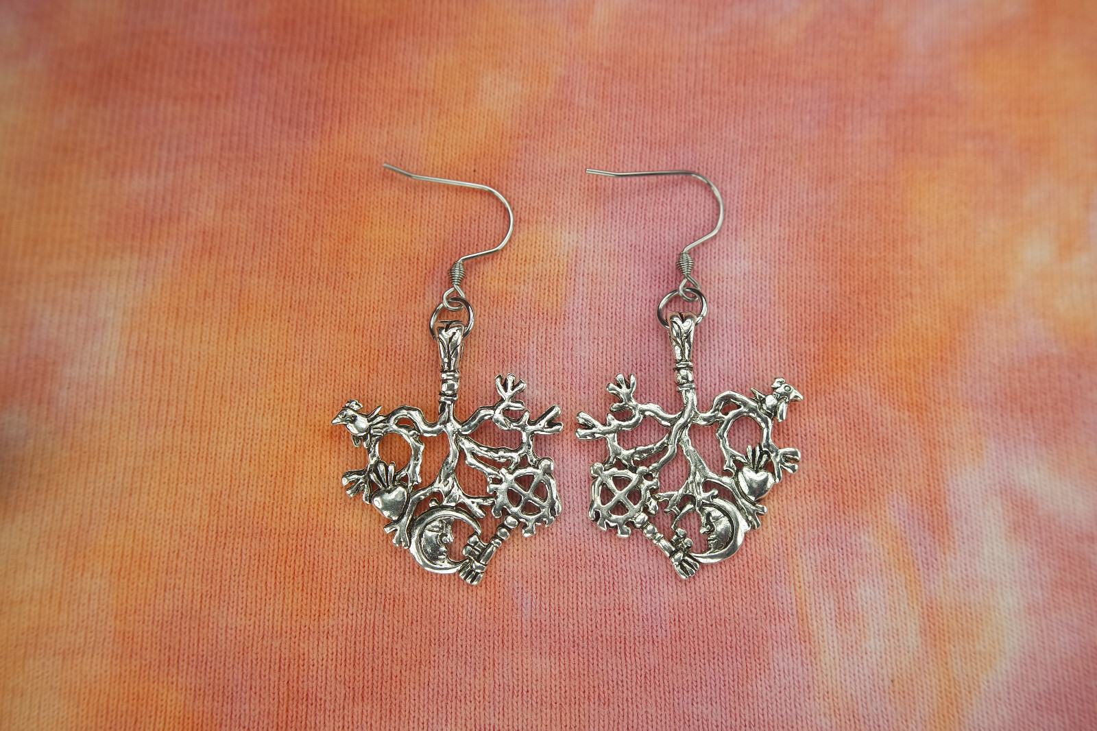 Cimaruta Charm Necklace or Earrings, Italian Broom Raven Heart Solar Cross Moon