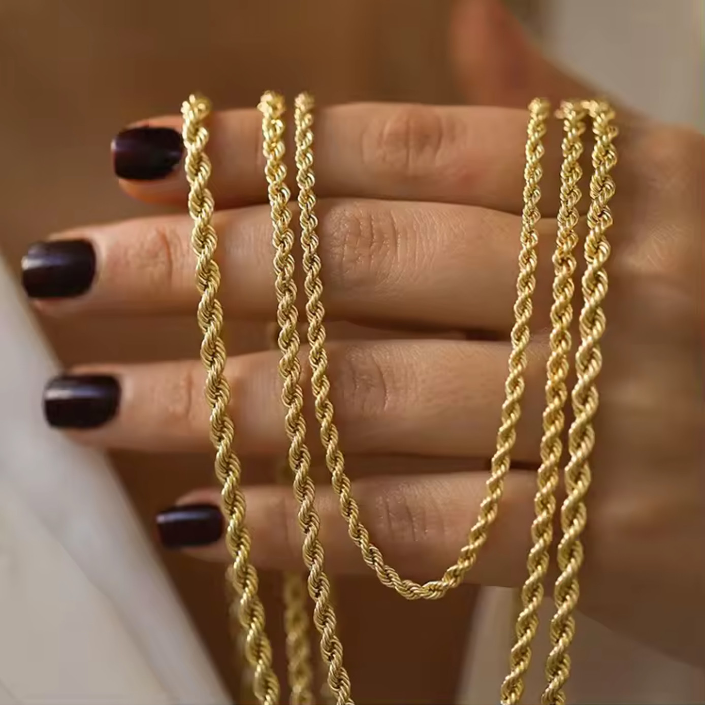 18k Gold Plated Copper Rope Chain COSTUME NECKLACE 3mm-6mm 18-24″ Men Women
