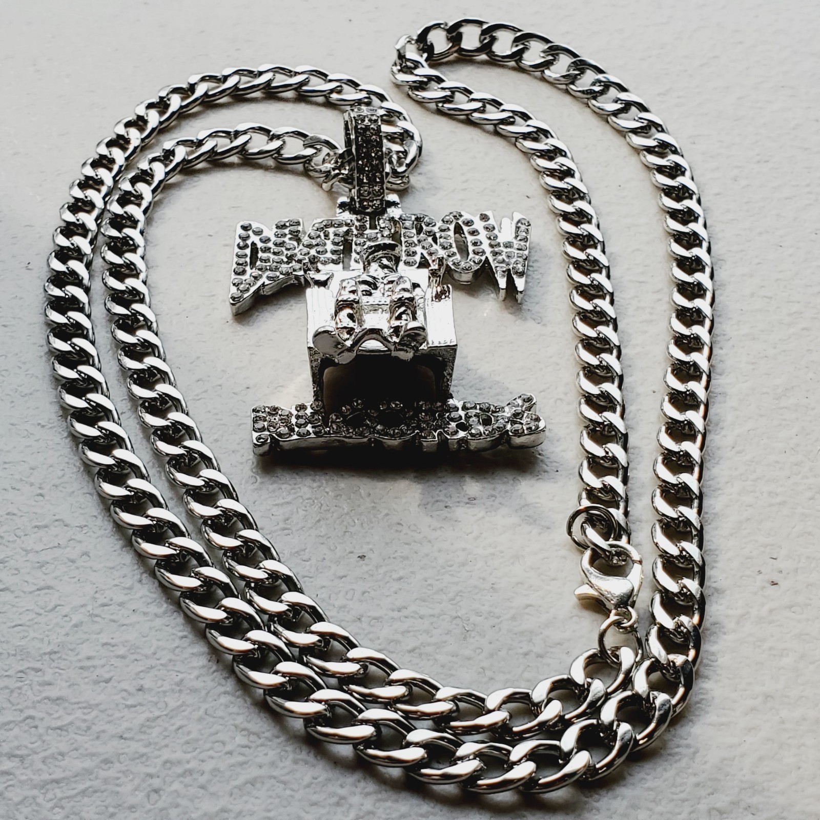 DEATH ROW Silver Color Cuban Link Chain Necklace with Pendant. US Seller