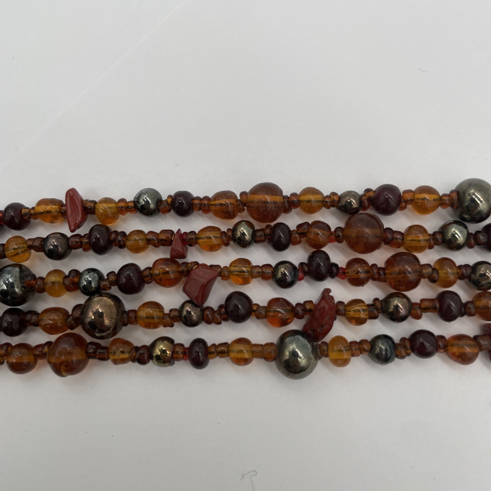 Vintage Style Multi-Strand Beaded Necklace With Earth Tone Colored Beads 20 In