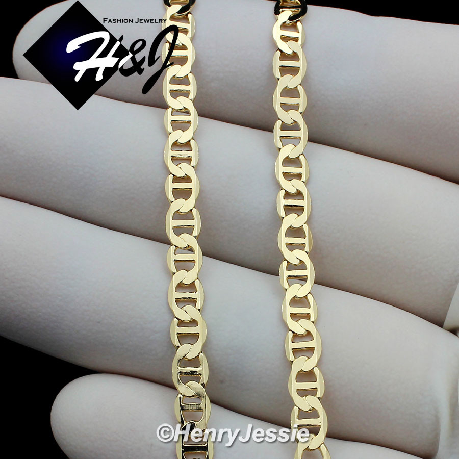 18-24″MEN WOMEN 18K Gold Filled 4mm Gold Puffed Mariner Link Chain Necklace*GFN2