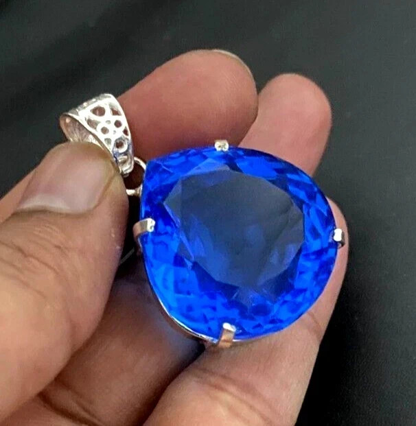 80 CT+ Flawless Blue Tanzanite Pendant 925 Sterling Silver Plated Jewelry