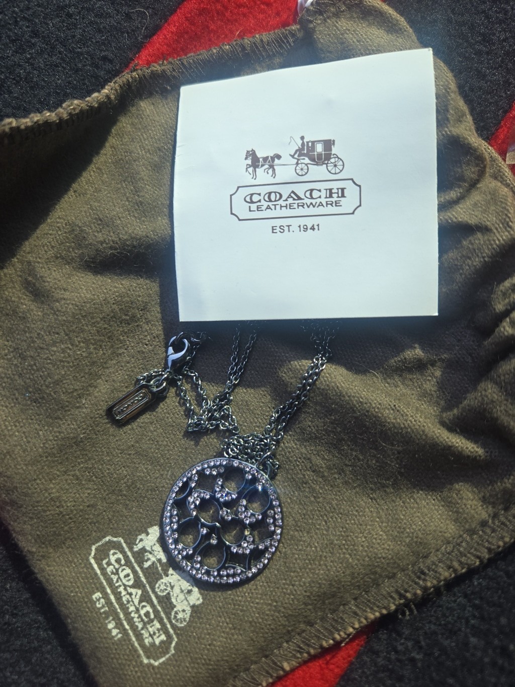 Women’s Coach Black & Silver Crystal Logo Pendant Necklace, One Size