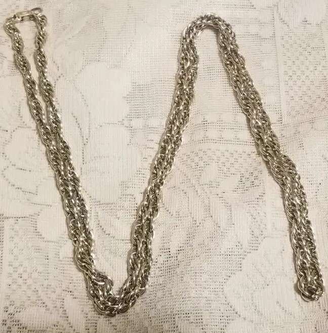 Vtg Western Germany Signed Necklace Silvertone Twist Smooth Texture 52″ Aluminu