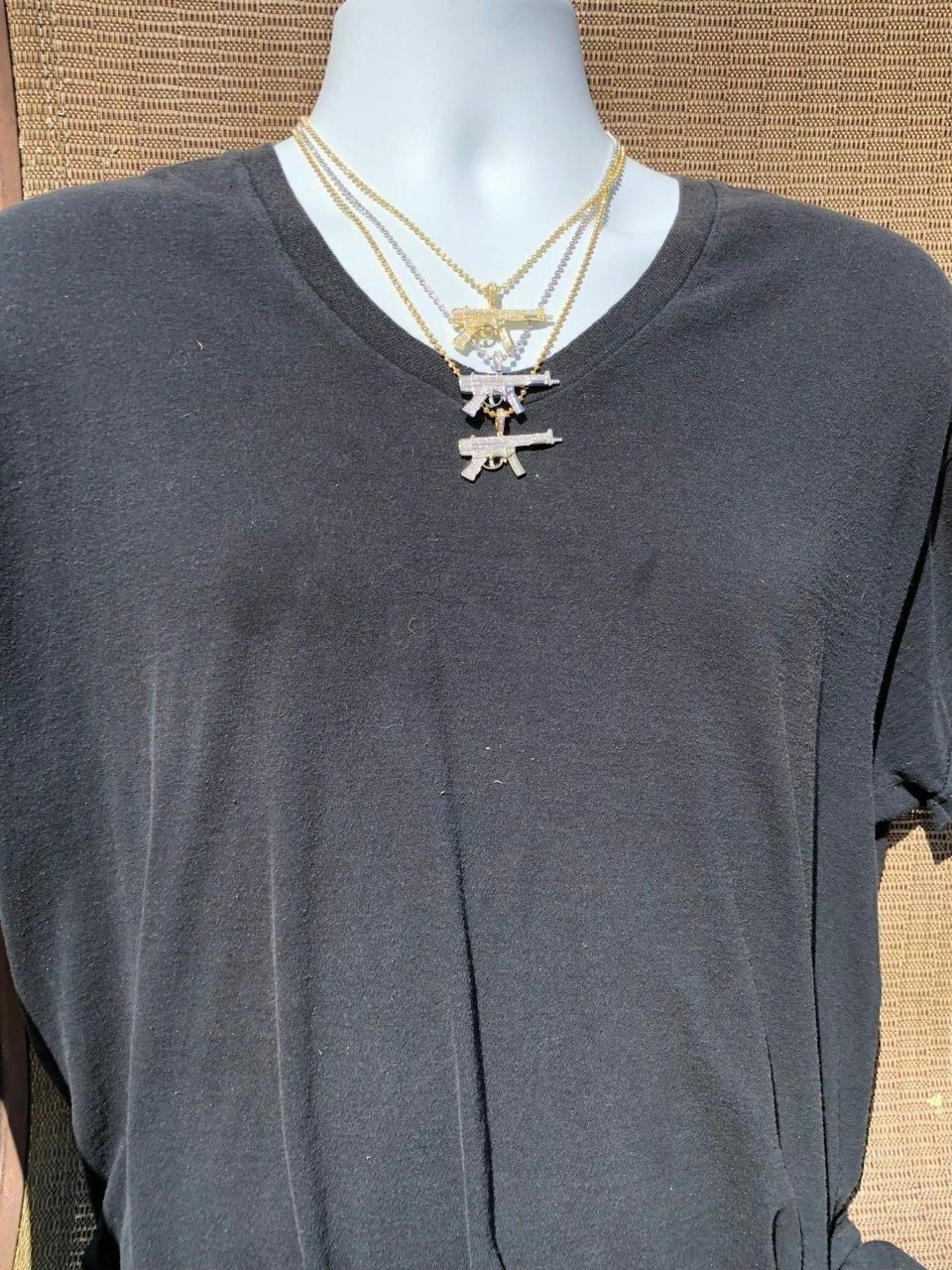 Real Solid 925 Silver AK-47 Machine Gun CZ Piece Super Icy Pendant W. Chain
