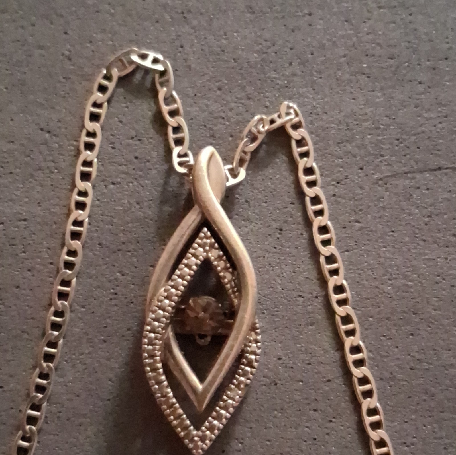 Silver 925. Figaro Chain Necklace Teardrop Crystal Pendant Lobster Clasp.