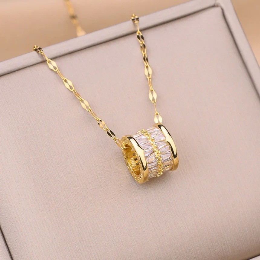 Women Necklace Cubic Zircon Pendant 18K Gold Plated Stainless Steel Jewelry Gift