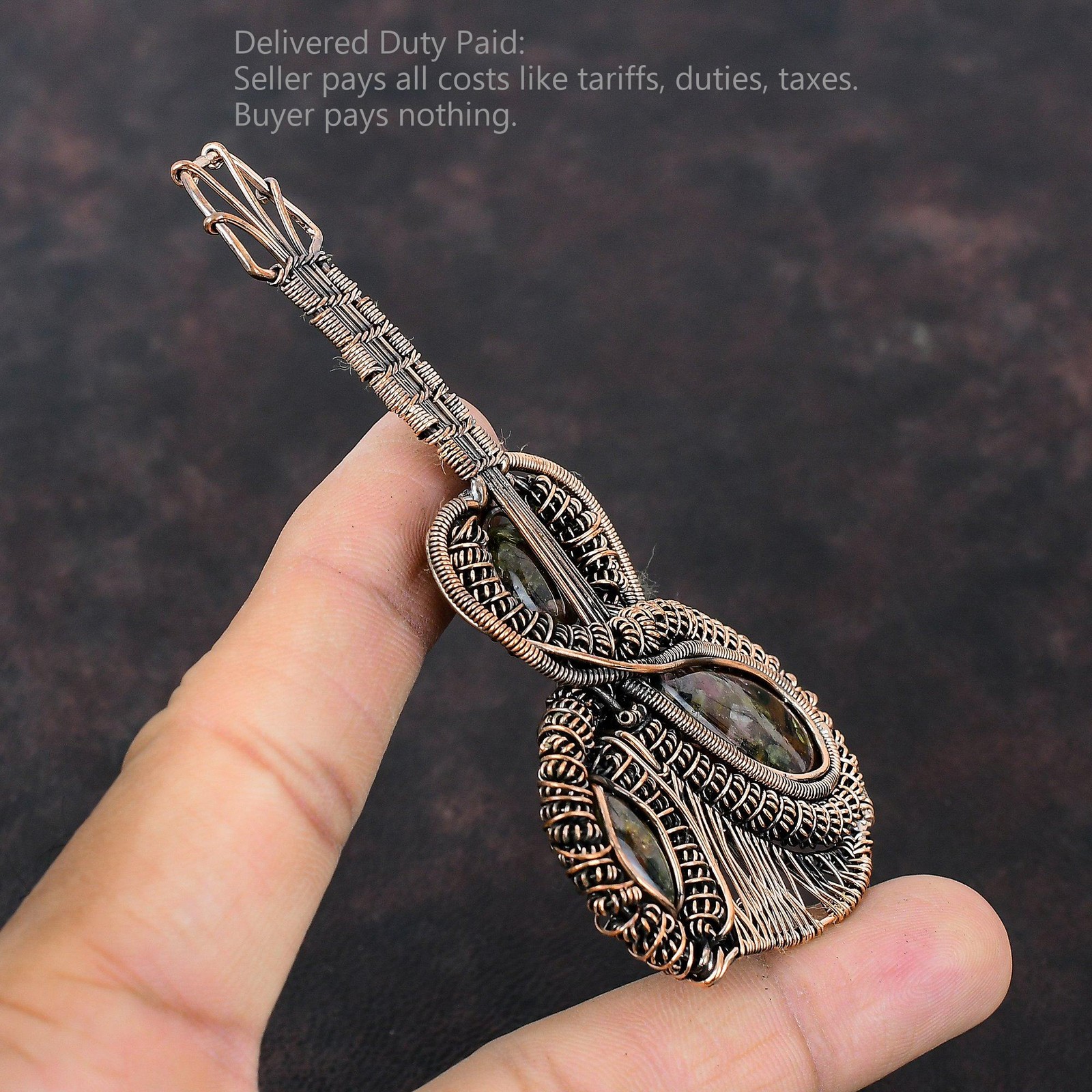 Natural Watermelon Tourmaline Wire Wrapped Guitar Unique Pendant Jewelry Copper